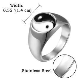 OIDEA Vintage Personality Yin and Yang Clapper Symbol Stainless Steel Men's Ring Silver