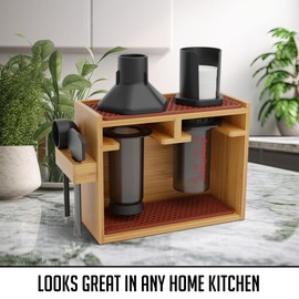 HEXNUB – Bamboo Organizer for AeroPress, Coffee Caddy Station Holds AeroPress Coffee Maker, Accessories, Filters, Cups, Stand includes Dripper Mats (Brown)