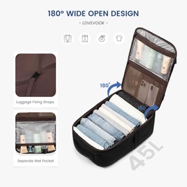 LOVEVOOK 45L Travel Laptop Backpack, 17.3 Inch Laptop Backpack with 2 Packing Cubes, Large Flight Approved Waterproof Notebook Computer Backpack for Travel College Business Weekender, Black&Gray