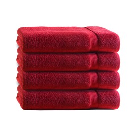 Class 4 Piece Terry Towel Set | Pack of 4 Hand Towels 50 x 100 cm | Terry Quality 500 g/m² | 100% Cotton with Border | Plain Red