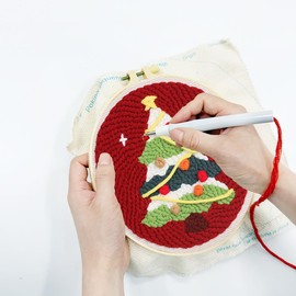 Zhenqing Vibrant Christmas Tree Punch Needle Embroidery Kit | 29x29cm Festive Holiday Craft Set with Hoop & Tools | DIY Cozy Wall Decor for Beginners（Z95023C）