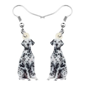 DUOWEI Acrylic Novelty Spot Dalmatian Dog Earrings Lovely Pets Drop Dangle Jewelry for Women Teens Girls Birthday Gifts (Darkness)