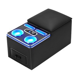 Center Console, Upgraded 7-Color Mood Lighting Center Console Organizer, Rear Bench Seat Armrest with Fast Phone Charging, Back Bench Seat Storage Box for Car Minivan Van Truck