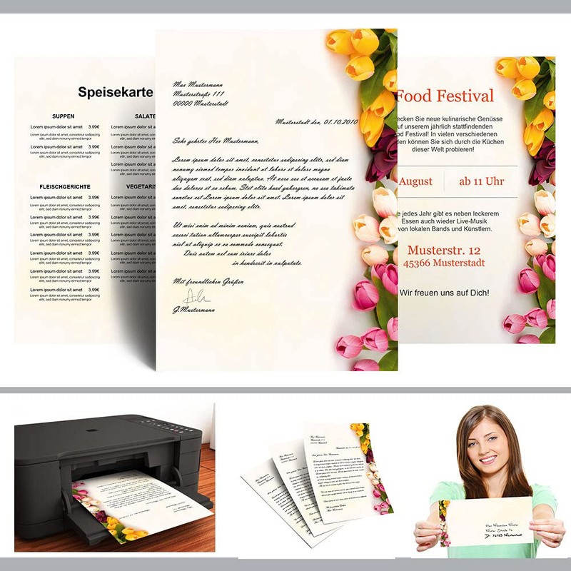 25 envelopes (without window), spring, colourful tulips DIN long (220