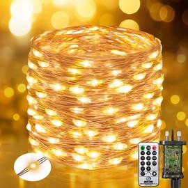 btfarm 10M 100LED Fairy Lights Plug in with Remote, Timer Copper Wire Lights Mains Powered, 8 Modes Christmas String Lights for Indoor/Outdoor, Tree, Bedroom, Wedding, Garden Decoration (Warm White)