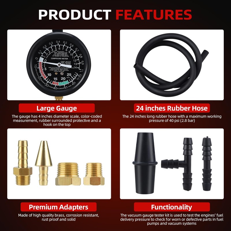 8MILELAKE Fuel Pump and Vacuum Tester Gauge Leak Carburetor Pressure