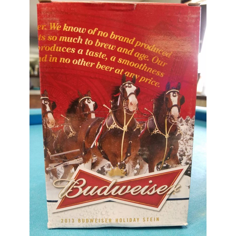 2013 Anheuser Busch AB Budweiser Holiday Christmas Beer Stein Clydesdales