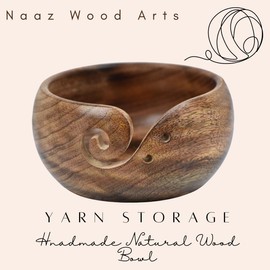 Naaz wood arts® Wooden Antique Yarn Bowl for Wood Knitting Crocheting Handcrafted - Heavy Duty (6 x 6 x 3").