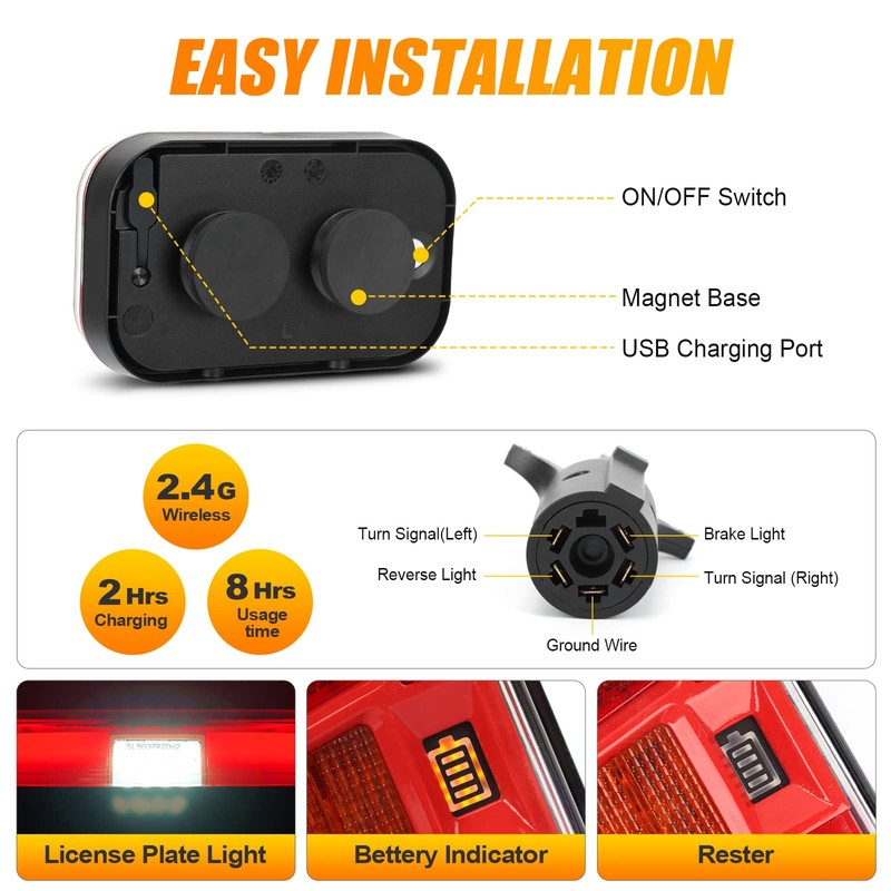SUPAREE Wireless Magnetic Trailer Tail Lights Kit, LED Rechargeable Tow