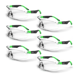 DEX FIT Safety Glasses SG210, Z87 Eye Protection, Anti-Fog & Scratch Resistant, Adjustable for Women and Men, UV Protection (Black & Green Frame, Clear Lens, Pack of 6)