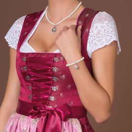 Alpenflüstern DAB059 Pearl Costume Bracelet Rhinestone Edelweiss Mini – Women's Costume Jewellery, Elastic Costume Bracelet, Pearl Bracelet in Black or Cream White, 16 cm, 25% metal alloy, 5% copper