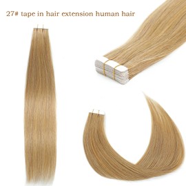 Tape-In Hair Extensions, Human Hair, Real Hair Extensions, Seamless Remy Hair Extensions, Invisible Straight Tape-In Hair Extension, Human Hair, Straight Hair Extensions (27#, 16 Inches (40 cm) - 40 g