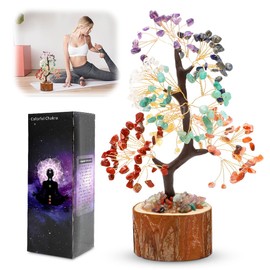 Fouvin Crystal Tree Gemstone Tree Feng Shui Money Tree, Spiritual Gifts Gemstone Tree of Life Decoration, Lucky Tree Home Decor Crystal Tree, Feng Shui Decorative Desk Decoration (Colourful)