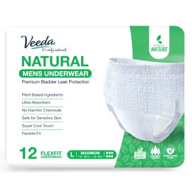 Veeda Natural Adult Incontinence Underwear for Men - Disposable Underwear for Bladder Leakage Protection - Adult Diapers for Men with Maximum Absorbency - Small/Medium Size - 14 Count