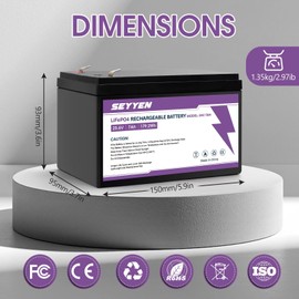 seyyen 24V 7Ah LiFePO4 Battery, Rechargeable Lithium Iron Phosphate Battery, 2000+ Cycles,10-Year Lifetime,Suitable for Fish Finder,Ride on Toys,Small Solar,Camping,HAM Radio,Power Wheels