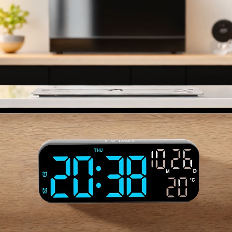 Digital Clock Dual Display Voice Control 3 Adjustable Brightness Date