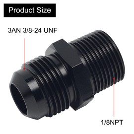 VehiMata 3AN Male Flare to 1/8 NPT Straight Pipe Fitting Adapter Union Connector Aluminum Black 2PCS