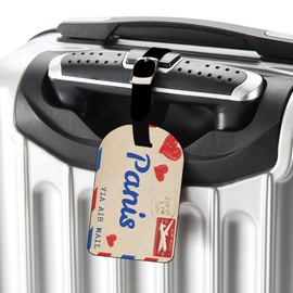 Nicokee Mail Postcard Love for Paris Luggage Suitcase ID Tag Leather Travel Bag Label Baggage Name Tag - 1 pack