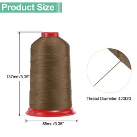 sourcing map 1400 Yards Bonded Nylon Sewing Thread Size 420D/3 Sewing-Heavy Duty Nylon Upholstery Thread Outdoor Thread for Leather Jeans and Weaving Craft Machine DIY Dark Brown