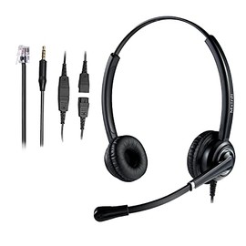 Phone Headset with RJ9 Jack & 3.5mm Connector for Landline Deskphone Cell Phone PC Laptop, Office Headset for Cisco IP Phone Call Center Office, Work for Cisco 7941 7965 6941 7861 8811 8961