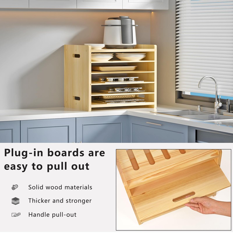 Exttlliy 6 Tier Wooden Tray Dividers for Cabinets, Baking Cookie