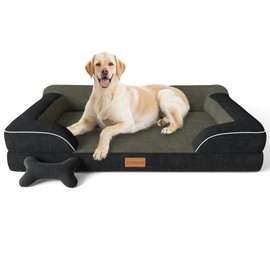 CWAWZ Jumbo Dog Bed for Extra Large Dogs, Orthopedic Dog Bed with Cooling Gel Memory Foam, Waterproof Pet Bed with Removable Washable Cover, 45" Pet Sofa Couch Dutch Velvet with Bone Toy, Black