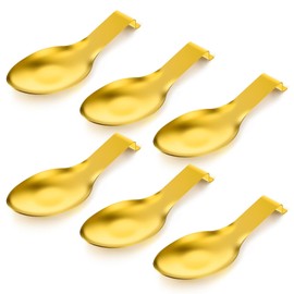 6 Pack 9.85 x 3.74 Inch Stainless Steel Spoon Rest, Spatula Ladle Holder, Gold Kitchen Utensil Rest for Stove Top and Countertop, Dishwasher Safe