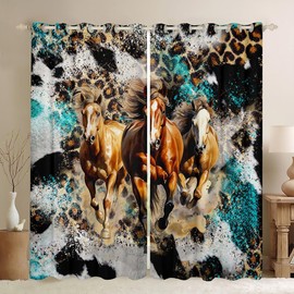 Feelyou - Cortinas de caballo para niños, para recámara, sala de estar (2 paneles, 38 x 54 pulgadas), galope para oscurecer caballos Dreapes, niños, adolescentes, piel de vacuno, decoración