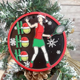 Girl Tennis Player Christmas Ornament - Female Playing Tennis Ornament 204 - Tennis Ornament, Unique Keepsake Gifts for Boy, Players Tennis Lover Gift Themed Wooden 2 Layers HO HO HO