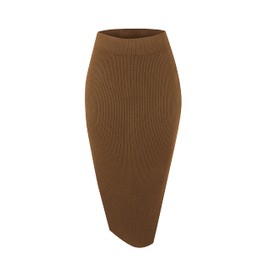 Urban CoCo Women's Elastic Waist Knitted Split Tube Pencil Midi Skirt (L, Brown)