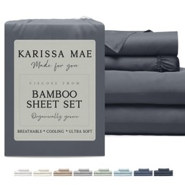 KARISSA MAE Cooling Bamboo Viscose King Sheet Set | 100% Organically Grown | 18” Deep Pocket | Silky, Soft, & Hypoallergenic | with Organizer Band & Elastic Corner Straps [Charcoal Grey]