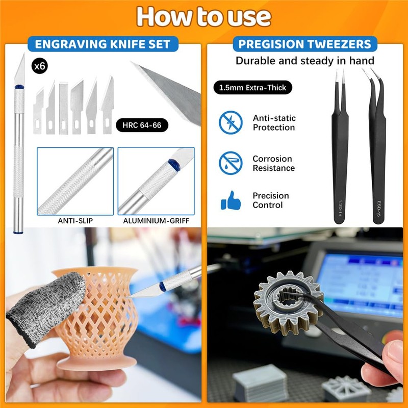 50Pcs 3D Printer Tool Kit & Accessories for All FDM/SLA