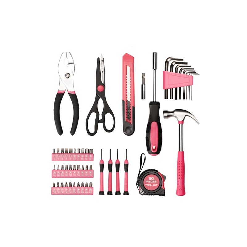 50-Piece Pink Tool Set for Women, Household Small Tool Set