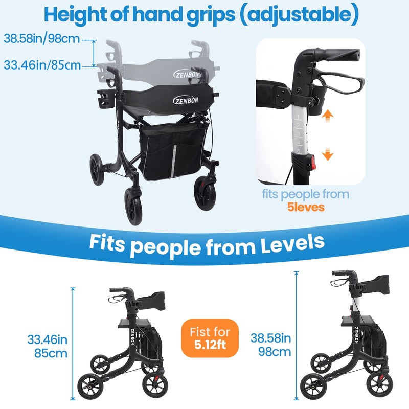 Rollator Walker for Seniors/Adults Foldable Rolling Walker with Seat 330