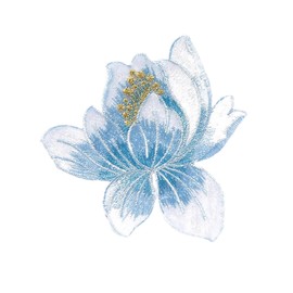 Blue Lotus Flower Iron-On Embroidery Patch - 8.5x8.5cm Single Flower Applique for Clothing Repair, Vibrant Handmade Fabric Decoration (Light Blue Washable)