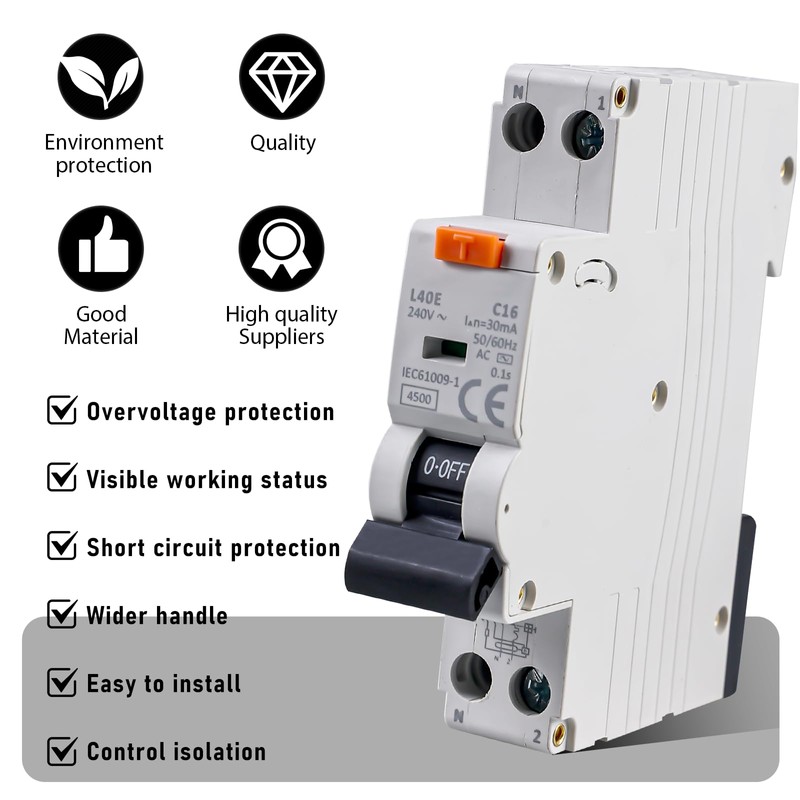 GOEDCH FI/LS Switch: 1P+N 6kA FI Switch with RCBO, 230V,