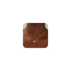 TINGN Valentine's Day Gifts for Her - Gold Heart Necklace with Letters Women's 18K Gold Plated Letters A-Z Pendant Chain Multi-Row Necklace Valentine's Day Gifts for Women Girlfriend Jewellery, Gold