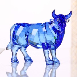 Crystal Bull Cow Ox Cattle New 2021 Home Decorations Figurines Collectibles Animal (Blue)
