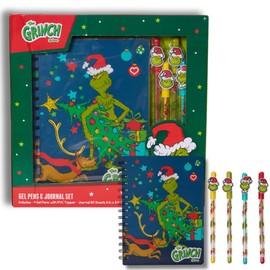 Innovative Designs Dr. Seuss The Grinch Journal Set with Pens for Kids, Teens or Adults, 80 Lined Page Spiral Notebook with 4 Colored Gel Pens