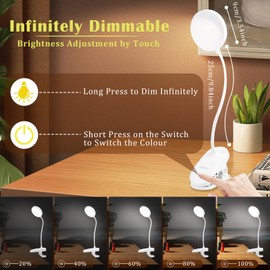 KEWUZY Reading Lamp Bed, 20 LED Clamp Lamp with 3 Colour Temperature Modes, Continuous Brightness, 360° Flexible Reading Lamp, Eye Protection, Clamp Light, Bedside Lamp Children