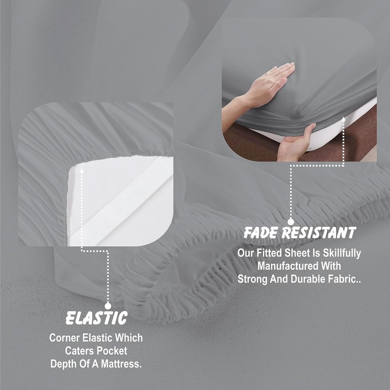 R&Z 100% Egyptian Cotton 200 Thread Count Fitted Sheets (Grey,