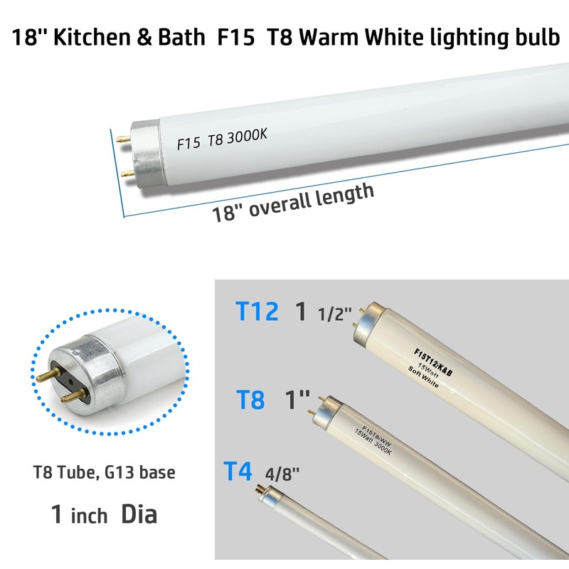 Katiolot 18 inch F15T8-KB Soft White Fluorescent Light Bulb Replacement