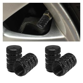 4PCS Car Tire Valve Stem Caps - Aluminum Alloy Valve Cap Car Air Cover - Dust Proof & Corrosion Resistant Tire Valve Cover - Universal Stem Covers for Cars, Trucks, Bikes, Motorcycles (Black)