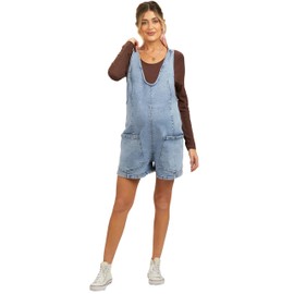 PinkBlush Light Blue Denim Scoop Neck Maternity Short Overall