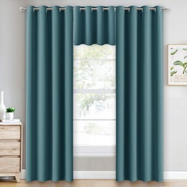 NICETOWN Blackout Kitchen Curtain for Windows - Grommet Window Valance Thermal Insulated Curtain Tier for Bedroom / Living Room / Dining Room, 52W x 18L + 1.2 inches Header, 1 Piece, Sea Teal