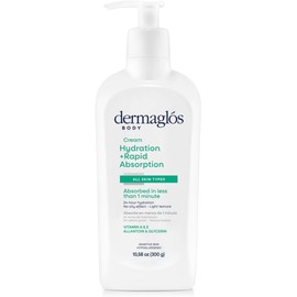 Dermaglós Crema Corporal Hidratante Hidratación + Rápida Absorción, Duración 24 Horas Hidratante diario para todo tipo de piel, incluso la sensible Con Vitamina A, Vitamina E, Alantoína, Glicerina 300g