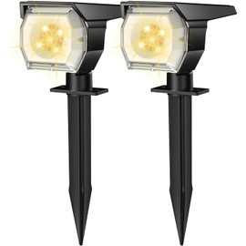 EIUIO Solar Outdoor Lights, Solar Lights Outdoor Waterproof, Solar Spot Lights Outdoor with Auto On/Off and 3 Lighting Modes, Outdoor Lights for Garden Decor, Outdoor Decor, 2 Pack(Warm White)