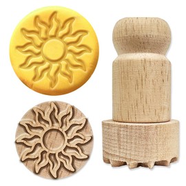 OLYCRAFT Wooden Stamp 2.5 cm Round Stamp with Sun Motif Wooden Stamp for Clay Round Wooden Stamp Small Mini Stamp for Card Making DIY Craft Letters and Crafts Scrapbooking