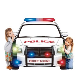 WADORN Police Car Shaped Banner Decor 6.6x5.7Ft Cop Car Theme Backdrop Photo Props Polyester Police Theme Photo Background for Graduation Ceremony Retirement Party Birthday Celebration Decors
