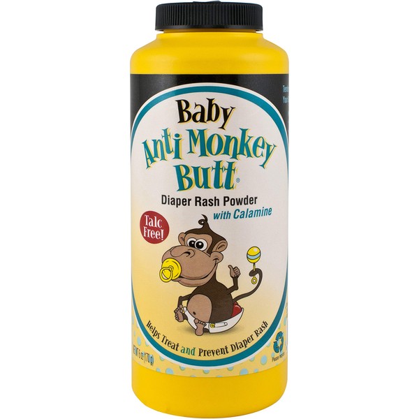 Anti Monkey Butt Baby Powder with Calamine - Prevents Diaper Rash and Absorbs Moisture - Talc Free - 6 Ounces - Pack of 1